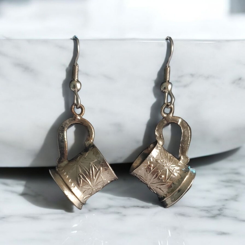 Vtg. Silver Plate Mugs Dangled Earrings